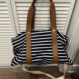 Madden Girl Blue and Brown Striped Tote Bag